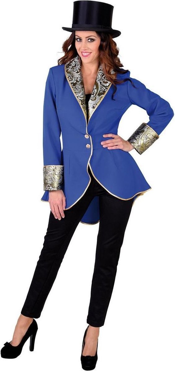 Middeleeuwen & Renaissance Kostuum | Fancy Freule Brokaat Jas Kobalt Blauw Vrouw | Medium | Carnaval kostuum | Verkleedkleding